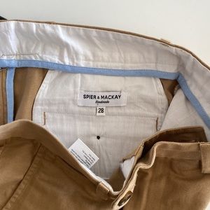 Handmade tan Spier and MacKay chino. 
Tailored with 3” cuffs. 
Size 28